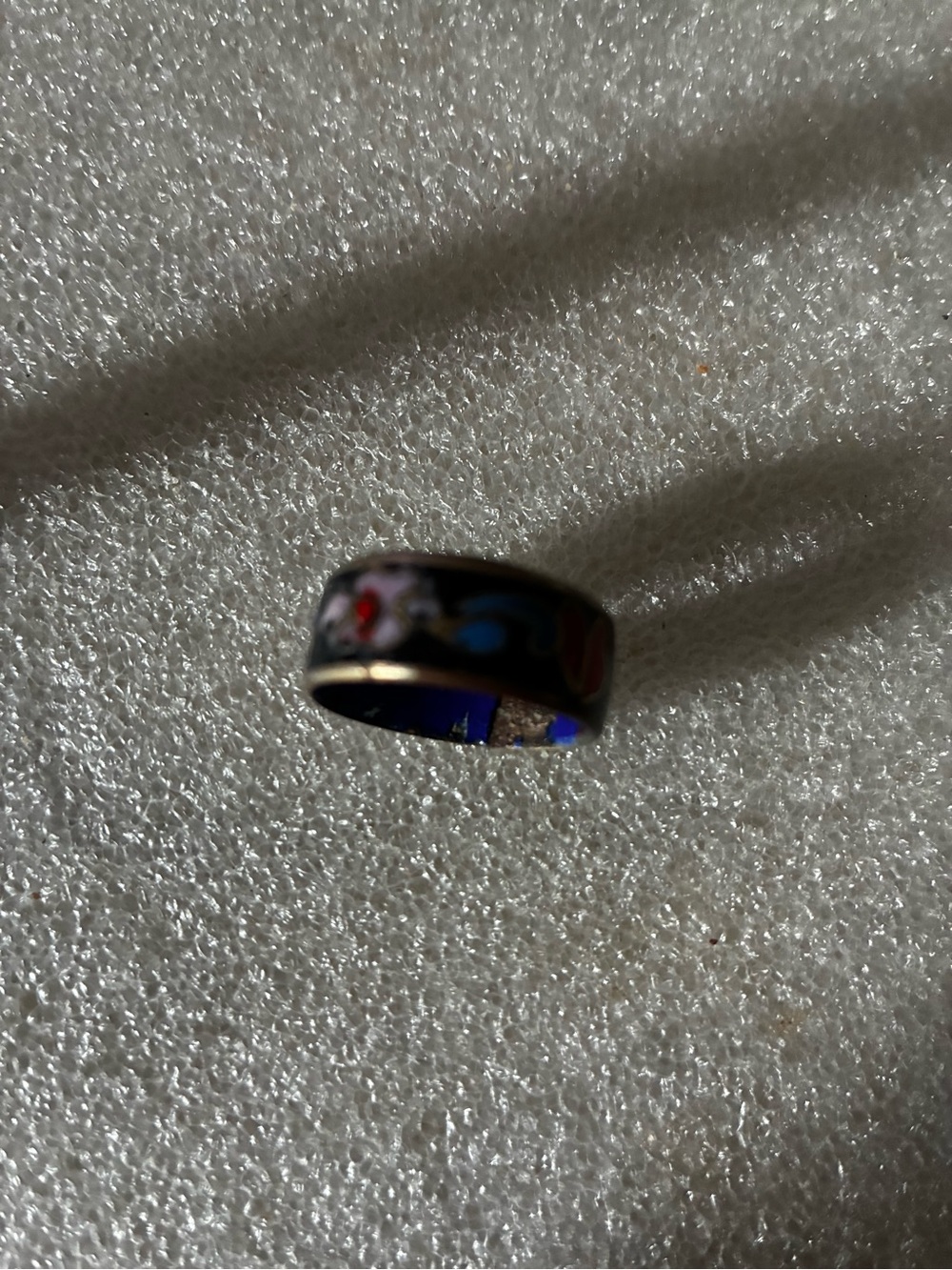 Enamel Floral Band Ring - Blue and Red antique
